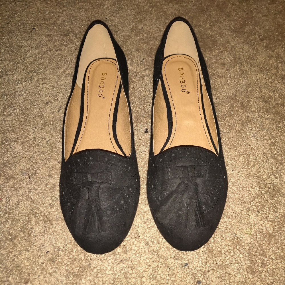 Bamboo black suede flats